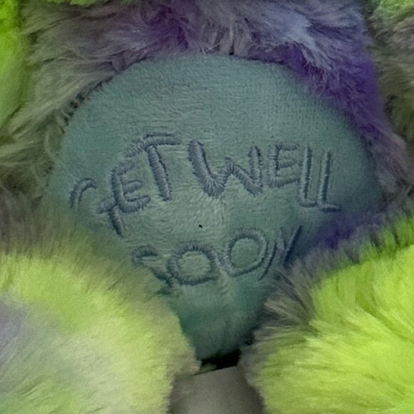 Bear Plush Toy Get Well Soon Bear Stuffed Animal 8" Blue Green Neon Purple - Picture 2 of 6